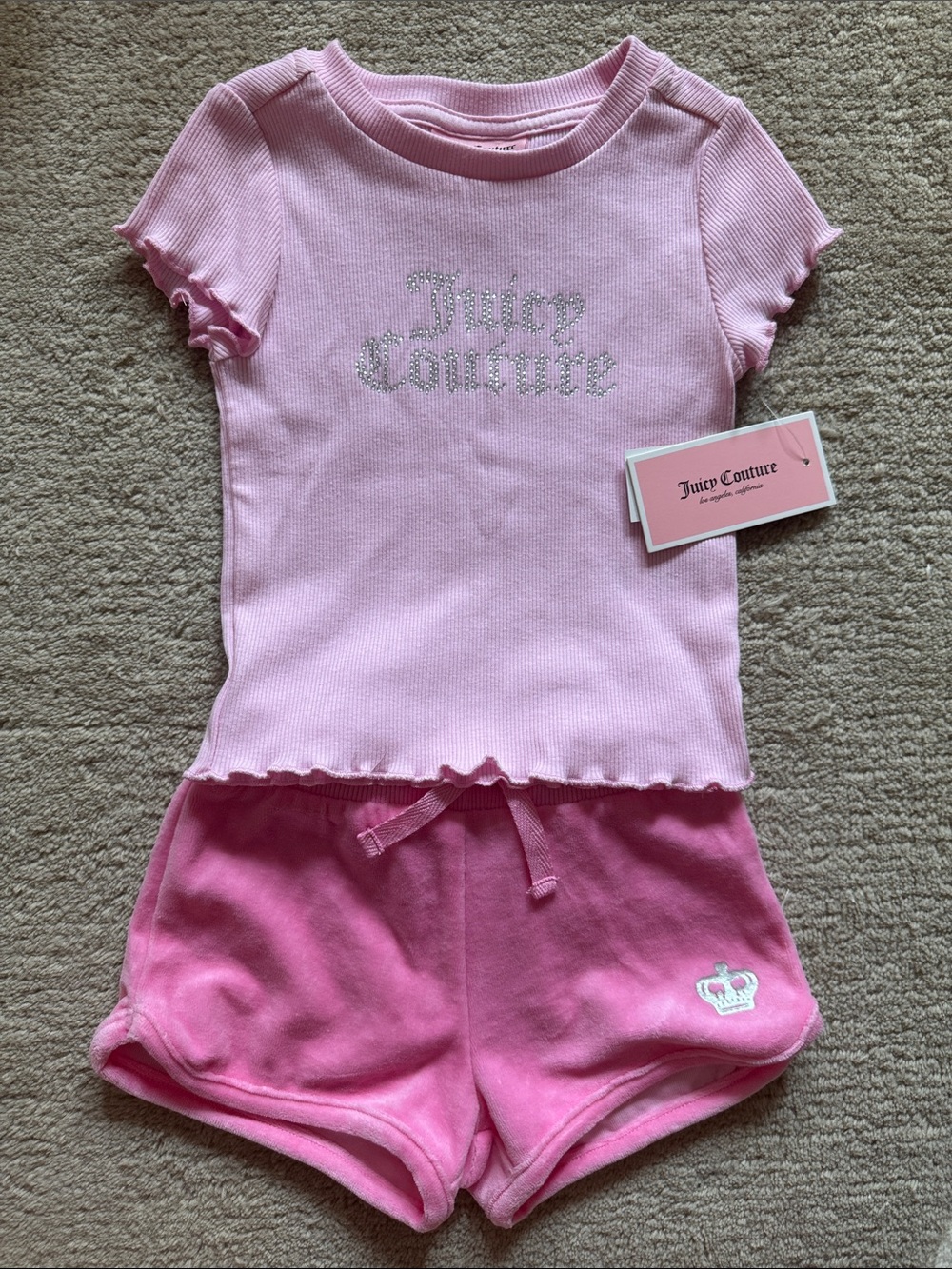 Juicy Couture Pink Ribbed Short  Set with Rhinestone Logo